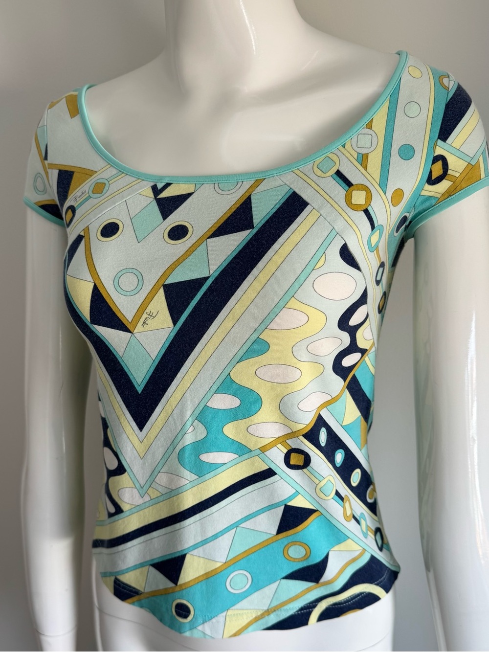 Authentic Emilio Pucci teal and multicolor  cotton tshirt - Picture 2 of 5